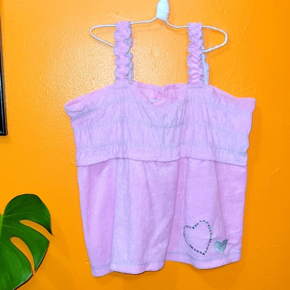 Top Paw - Pink Terry Cloth Dress with Silver Hearts